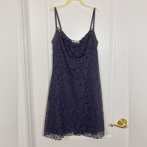 Y2K Byer Too! Metallic Lace Ruffle Babydoll Dress USA MADE Vintage Purple JR M